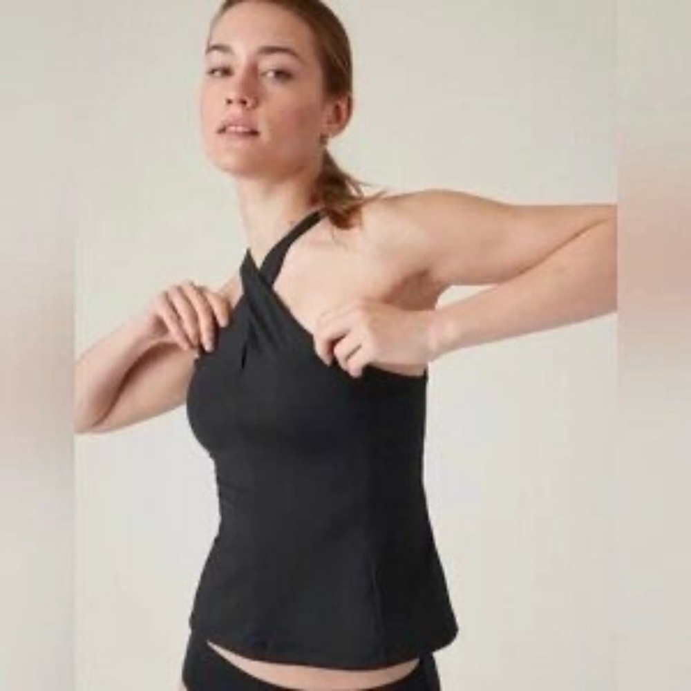 NWT ATHLETA Crossed Tankini Black Swim Top Size Medium MSRP $84